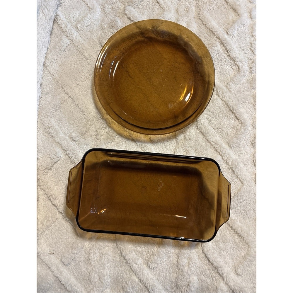 Vintage Anchor Hocking Fire King Amber Loaf Pan & Pie Plate Set Oven Proof